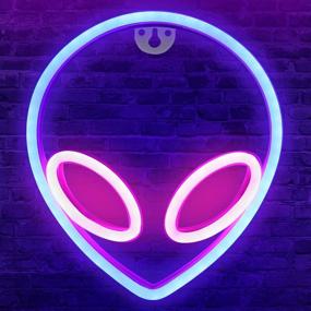 img 4 attached to 👽 Vibrant Blue Alien Neon Sign: Battery & USB Operated Wall Décor Light for Kids' Bedrooms