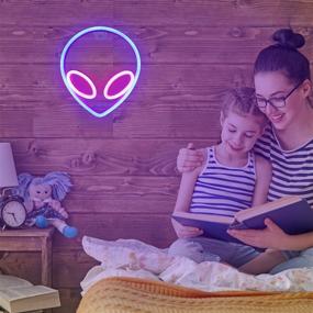 img 3 attached to 👽 Vibrant Blue Alien Neon Sign: Battery & USB Operated Wall Décor Light for Kids' Bedrooms