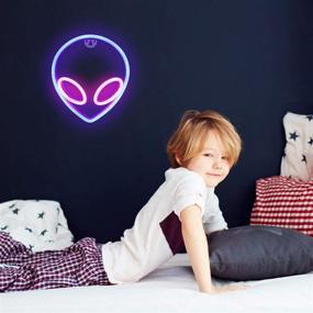 img 1 attached to 👽 Vibrant Blue Alien Neon Sign: Battery & USB Operated Wall Décor Light for Kids' Bedrooms