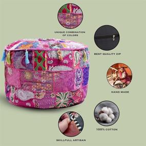 img 3 attached to 🪑 Aakriti Gallery Indian Pouf Footstool: Ethnic Embroidered Pink Cover - Ethnic Decor Art Piece for Indian Cotton Round Pouffe Ottoman - 18x13 Inches (Cover Only)