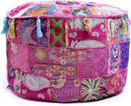 🪑 aakriti gallery indian pouf footstool: ethnic embroidered pink cover - ethnic decor art piece for indian cotton round pouffe ottoman - 18x13 inches (cover only) logo