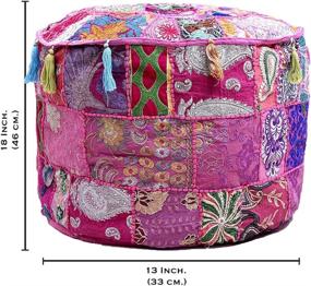 img 1 attached to 🪑 Aakriti Gallery Indian Pouf Footstool: Ethnic Embroidered Pink Cover - Ethnic Decor Art Piece for Indian Cotton Round Pouffe Ottoman - 18x13 Inches (Cover Only)