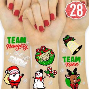 img 4 attached to 🎄 Set of 28 Glittery Fetti Christmas Decorations Tattoos - Perfect Merry Christmas Party Favors, Festive Stocking Stuffers for Xmas Tree, Lights, Santa, and More!