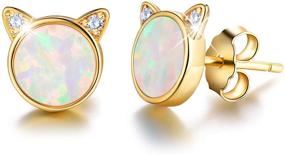 img 4 attached to 🐱 Esberry Opal Cat Stud Earrings - Perfect Christmas & Sweet 16 Gifts for Girls | 14K Gold Plated Sterling Silver - Hypoallergenic & Cute Cat Design | Ideal Gifts for Women, Girls, Mom, Wife, Girlfriend