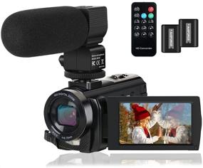 img 4 attached to 🎥 High Quality Video Camera Camcorder with Microphone, Remote Control, and 2 Batteries - FHD 1080P 24.0MP 3.0 Inch Screen, 16X Digital Zoom, YouTube Vlogging Recorder with 270 Degree Rotation