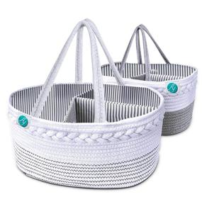 img 4 attached to Stylish 2-Pack Baby Diaper Caddy Organizer Rope Nursery - Gray/White