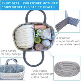 img 1 attached to Stylish 2-Pack Baby Diaper Caddy Organizer Rope Nursery - Gray/White