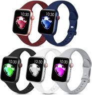 🌈 eomtam 5-пакет узких спортивных браслетов для apple watch 38мм 40мм 41мм - цветные тонкие силиконовые мягкие запасные ремешки для запястий для iwatch series 7 6 5 4 3 2 1 se (38мм/40мм/41мм, цвет2) логотип