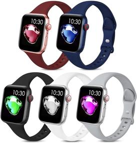 img 4 attached to 🌈 EOMTAM 5-пакет узких спортивных браслетов для Apple Watch 38мм 40мм 41мм - Цветные тонкие силиконовые мягкие запасные ремешки для запястий для iWatch Series 7 6 5 4 3 2 1 SE (38мм/40мм/41мм, Цвет2)