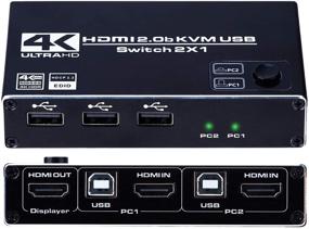 img 4 attached to 🖥️ 2 Port HDMI 2.0b KVM USB Switch: Share One Monitor 2x1, 3-Port USB 2.0 Hub, Ultra HD 4K@60Hz, HDCP 2.2 Compatible, Wireless Keyboard and Mouse Support