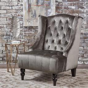 img 1 attached to Grey Velvet High-Back 🪑 Club Chair by Christopher Knight Home