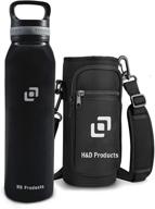 🚰 h&d products - 21 oz lightweight stainless steel water bottle flask - insulated with carry handle - maintains hot and cold water - sports water bottles for workout, hiking, walking, and snowboarding - bpa-free logo