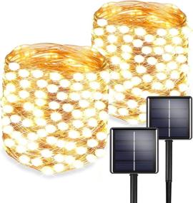 img 4 attached to 🌞 Enhanced 2-Pack 200 LED Solar Fairy Lights: Super Bright Outdoor String Lights for Garden Patio Decorations (Warm White)