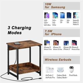 img 3 attached to Ironck Nightstand with Wireless Charging: Stylish 2 Tier Industrial End Table for Small Spaces