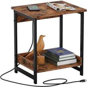 img 4 attached to Ironck Nightstand with Wireless Charging: Stylish 2 Tier Industrial End Table for Small Spaces