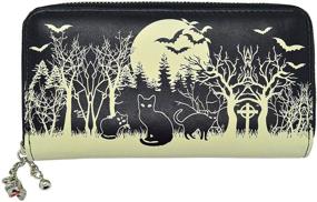 img 1 attached to 🧙 Lost Queen Woodland Wallet: Black Cats, Bats & Skull Charm – Gothic, Wiccan, Vegan Zip Around Wallet