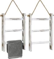 🧺 mygift farmhouse whitewashed wood towel ladder - set of 2: wall hanging mini hand towel rack with top rope logo