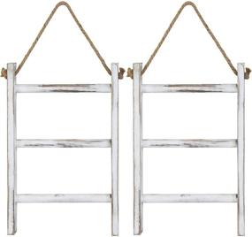 img 1 attached to 🧺 MyGift Farmhouse Whitewashed Wood Towel Ladder - Set of 2: Wall Hanging Mini Hand Towel Rack with Top Rope