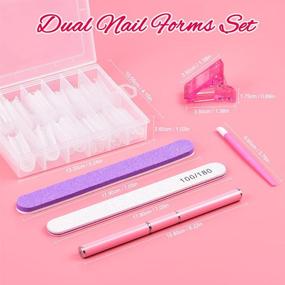 img 3 attached to TsMADDTs Dual Nail Forms Kit: 120 Pcs Clear Coffin Nail Gel Extension Forms with Nail Clips, Brush Picker, Files, Buffer & Cuticle Pushers - Complete Gel Nail Mold Set