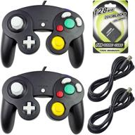 areme 2-pack gamecube controllers bundle with extension cables and 128mb memory card for wii gamecube gc console (black) - improved seo logo