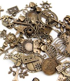 img 2 attached to 🔒 100pcs All-in-One Mixed Antique Bronze Alloy Pendants Beads Charms Jewelry Findings: Animals, Trees, Flowers, Stars, Love, Crowns, Keys, Locks, Crosses, Angels, Wings - Antique Bronze