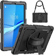 📱 seymac shockproof case for lenovo tab m10 plus 10.3 (2020 2nd gen) - 360 rotatable hand strap stand case with screen protector, black - fits lenovo tab m10 plus tb-x606f/tb-x606x 10.3" fhd android tablet logo