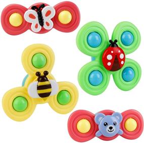 img 4 attached to 🛁 COSYOO Suction Cup Spinning Top Toy Baby Bath Toy 4 PCS, Spin Sucker Spinning Top Spinner Toy for Early Learning, Baby Toys