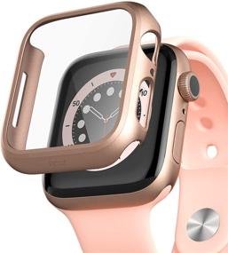 img 4 attached to pzoz совместим с Apple Watch серии 6/5/4/SE 40 мм Чехол: Слим Гард с защитным экраном и полным матовым крышкой, розовое золото