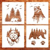 🐻 wildlife stencils for diy rock painting: 4 pack forest bear and claw stencils (12x12 inch), reusable logo