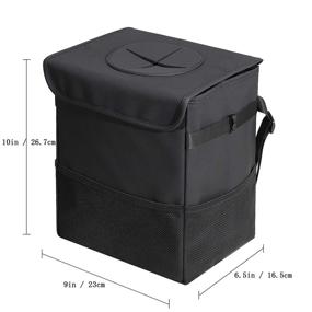 img 2 attached to 🚘 ERWUBA Leather Car Trash Can - Lid, Storage Pockets, Leak-Proof & Waterproof SUV Garbage Can - Trash Bin for Auto Car Trash Bag (Small, Black)