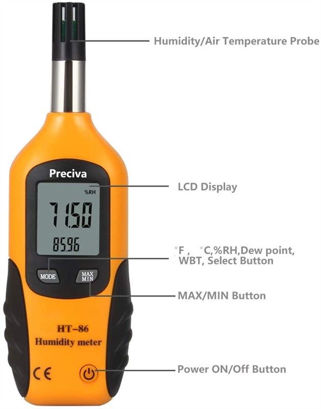 Eray Temperature and Humidity Meter Gauge Monitor Digital Psychrometer Thermometer Hygrometer with Dew Point and Wet Bulb Temperature