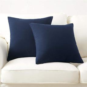 img 4 attached to 🛋️ Navy Blue Longhui Bedding Linen Blend Throw Pillow Cover, 18” x 18”, Set of 2, Square Zippered Decorative Pillows for Sofa, Couch, Bed