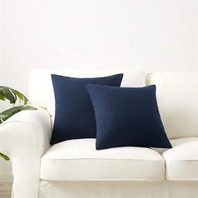 img 3 attached to 🛋️ Navy Blue Longhui Bedding Linen Blend Throw Pillow Cover, 18” x 18”, Set of 2, Square Zippered Decorative Pillows for Sofa, Couch, Bed