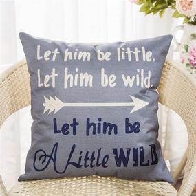 img 2 attached to 🎯 Fahrendom Little Wild Arrow Boy Nursery Art Decor Throw Pillow Cover for Sofa Couch 18 x 18 in - Cotton Linen Home Decorative Cushion Case with Words