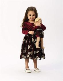 img 2 attached to Dollie & Me Girls' Long Sleeve Flocked Floral Metallic Dress Set with Matching Doll Outfit: Stunning Style for Little Ones and their Dolls