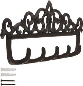 img 2 attached to 🔑 Gasare Decorative Key Holder for Wall | 5 Sturdy Hooks | Cast Iron Rustic Brown | 12½ x 5¼ Inches | Wall Mount Screws and Anchors | 1 Unit