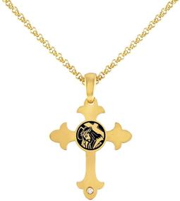 img 4 attached to Exquisite 24K Gold Plated Galilee Jesus Cross 🤩 Pendant Necklace: Christian Jewelry Gift adorned with Swarovski Gem Tones