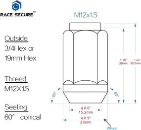 img 3 attached to Race Secure 8957BK Black Chrome Plating Wheel Lug Nut Set, M12X1.5, Closed End Acorn Bulge, After-Market, 20-Pack, 3/4 Hex, 60 Degree Conical Seat