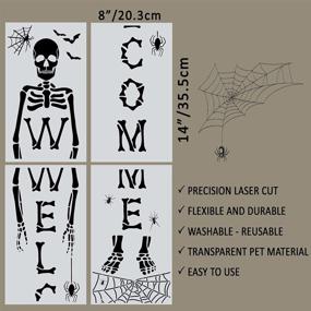 img 3 attached to Шаблоны "Приветствие от скелета с паутиной": Вертикальные вывески для Хэллоуина - набор многоразовых шаблонов для росписи дерева и холста.