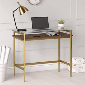 img 4 attached to 📚 Henn & Hart 36" Gold/Brass Walnut Finish Shelf Desks