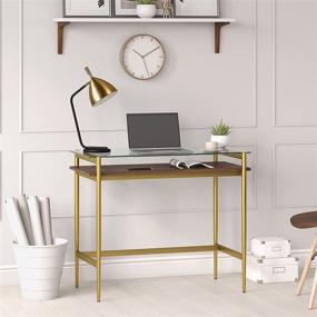 img 1 attached to 📚 Henn & Hart 36" Gold/Brass Walnut Finish Shelf Desks