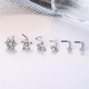 img 1 attached to 🌟 Jstyle 6Pcs 20G Stainless Steel Nose Ring Set with Cubic Zirconia Butterfly, Star, and Flower Studs for Women and Men