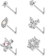 🌟 jstyle 6pcs 20g stainless steel nose ring set with cubic zirconia butterfly, star, and flower studs for women and men logo