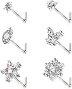 img 4 attached to 🌟 Jstyle 6Pcs 20G Stainless Steel Nose Ring Set with Cubic Zirconia Butterfly, Star, and Flower Studs for Women and Men