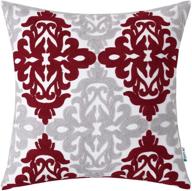 🏠 hwy 50 burgundy red and light grey throw pillow cover - stylish embroidered patterned cushion for indoor couch, bedroom, and bed - 18x18 inches - decorative square case - single piece логотип