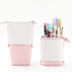 img 4 attached to Oyachic Stand Up Pencil Case Standing Pencil Holder Transformer Pencil Pouch Telescopic Pen Bag Cute Makeup Bag Cosmetic Organizer Bag Stationery Box For Women (Pink)