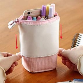 img 1 attached to Oyachic Stand Up Pencil Case Standing Pencil Holder Transformer Pencil Pouch Telescopic Pen Bag Cute Makeup Bag Cosmetic Organizer Bag Stationery Box For Women (Pink)