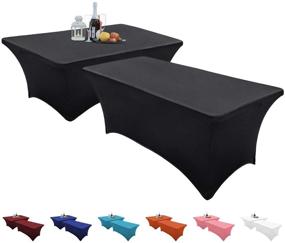 img 4 attached to 🖤 Premium Black Spandex Table Cover Set of 2 – Stretchable, Wrinkle-free, and Elegant – 6ft Rectangular – Ideal for Kitchen, Dessert, and Buffet Tables