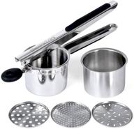 🥔 rorence potato ricer - stainless steel with 3 interchangeable discs, inner cup, and silicone grip handles - black logo