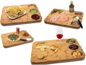 img 2 attached to Versachop Trio: Extra Large 22 X 16 inch Bamboo Cutting Board with Stainless Steel Bowls - Premium Kitchen Butcher Block for Easy Chopping